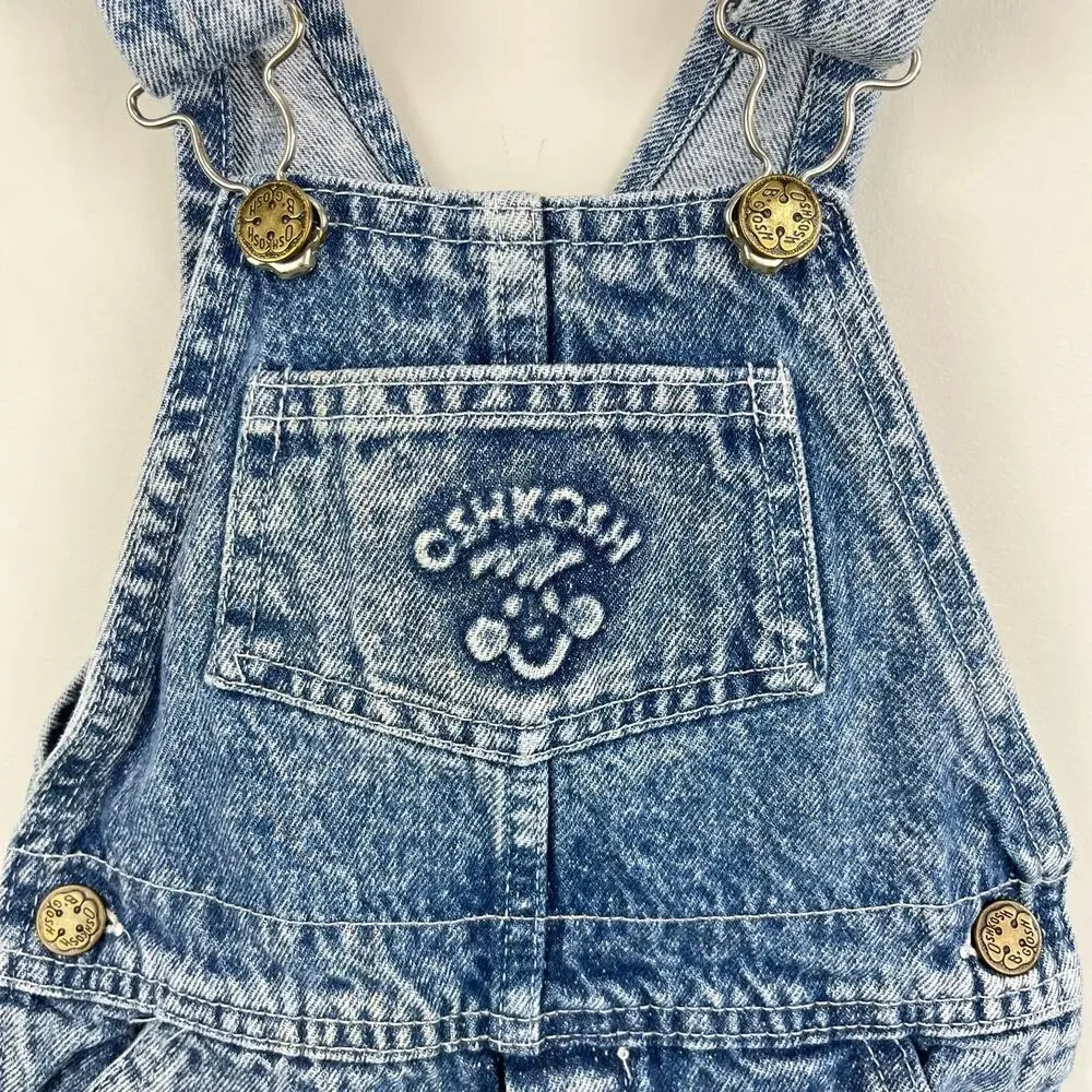 Vintage OshKosh B'gosh Acid Wash Denim Smiley Shortalls 4T USA